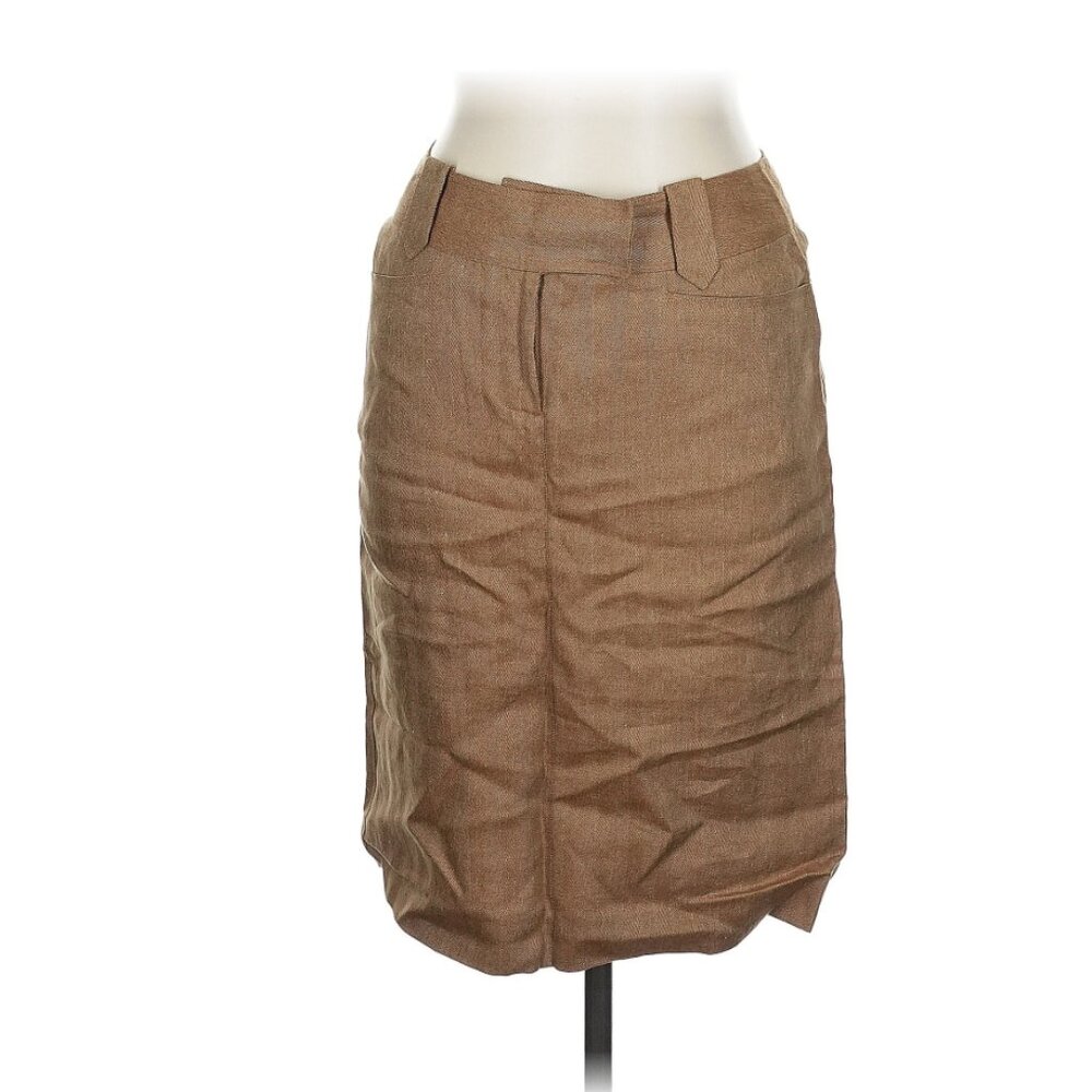 Belvest Brown Linen And Silk Textured Pencil Skirt - Size 12 -  Like New
